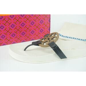 Tory Burch Miller Cloud Leather Thong Sandal SZ 5.5 Logo $298 New White